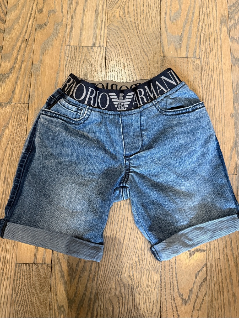 Emporio Armani Dark Blue Denim Boys' Logo Waistband Shorts